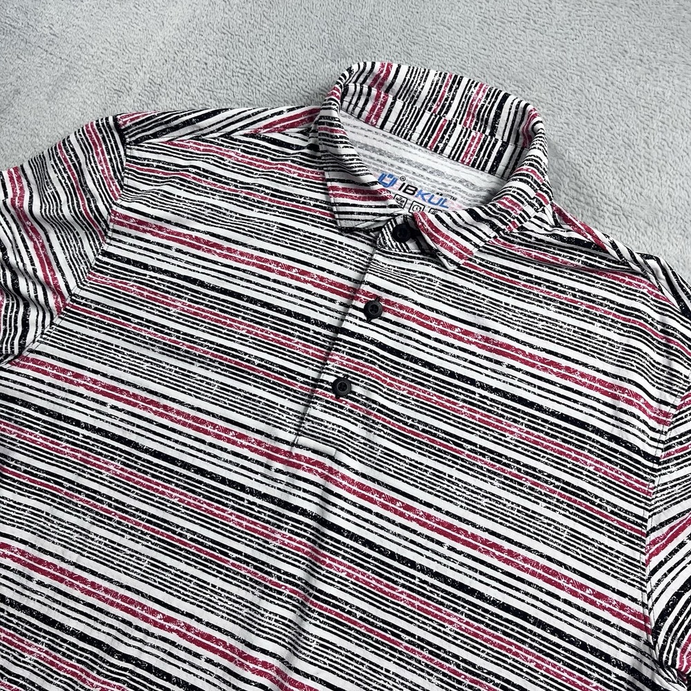 Ibkul Polo Shirt Mens‎ Large Red Black Striped Short Sleeve Golf UPF Nylon